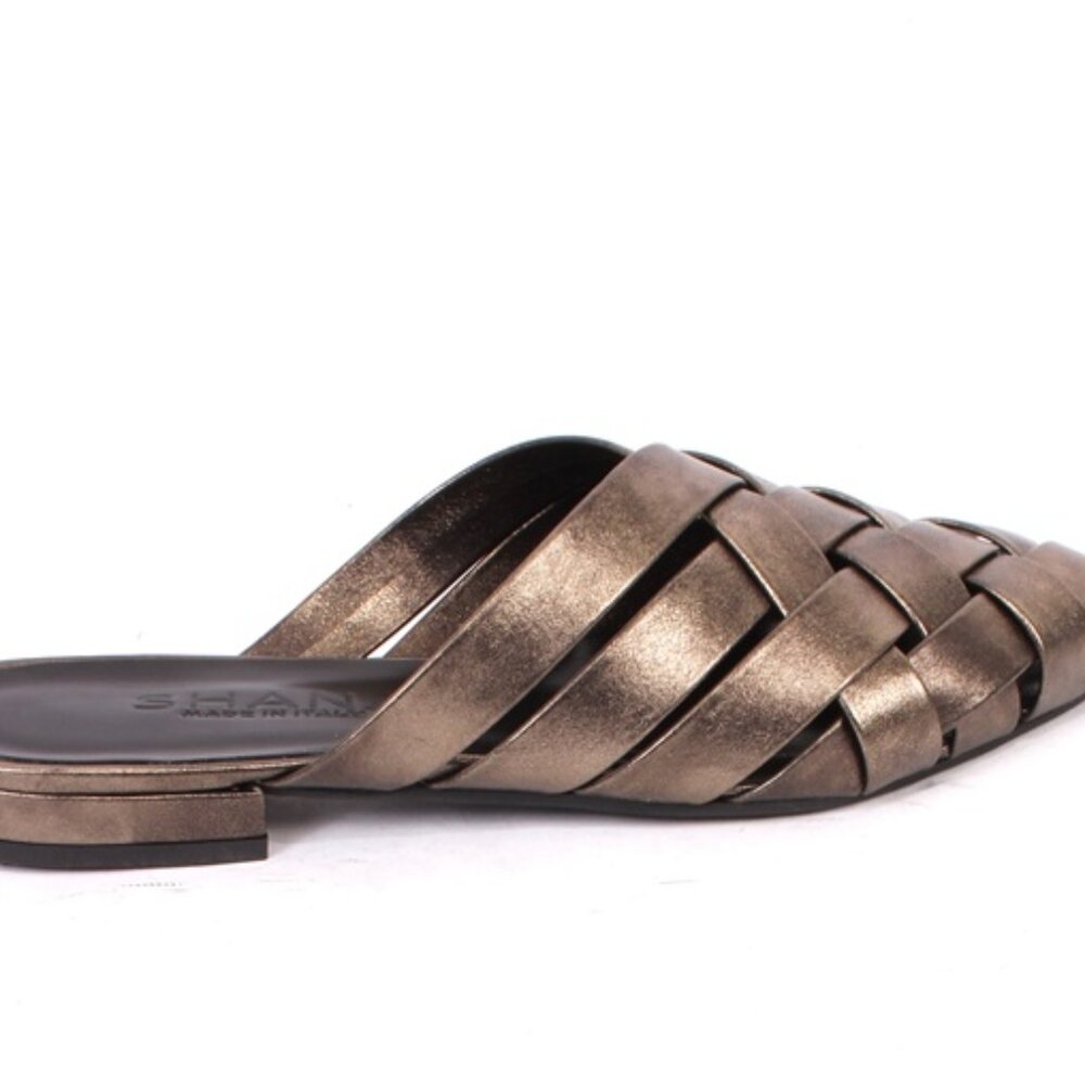 Shana 026 Metallic Black Leather Mules Pumps Loafers Shoes - Picture 3 of 8